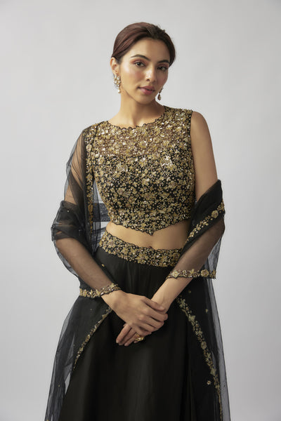 SCARLET LEHENGA - BLACK