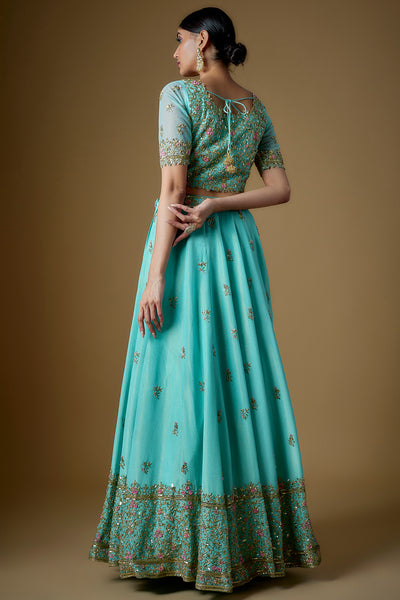 ROOYI LEHENGA - TURQUOISE BLUE