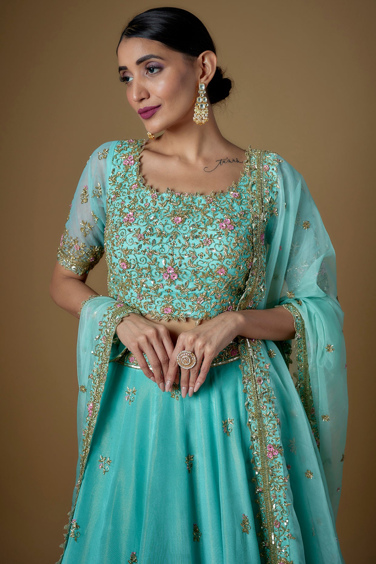 ROOYI LEHENGA - TURQUOISE BLUE