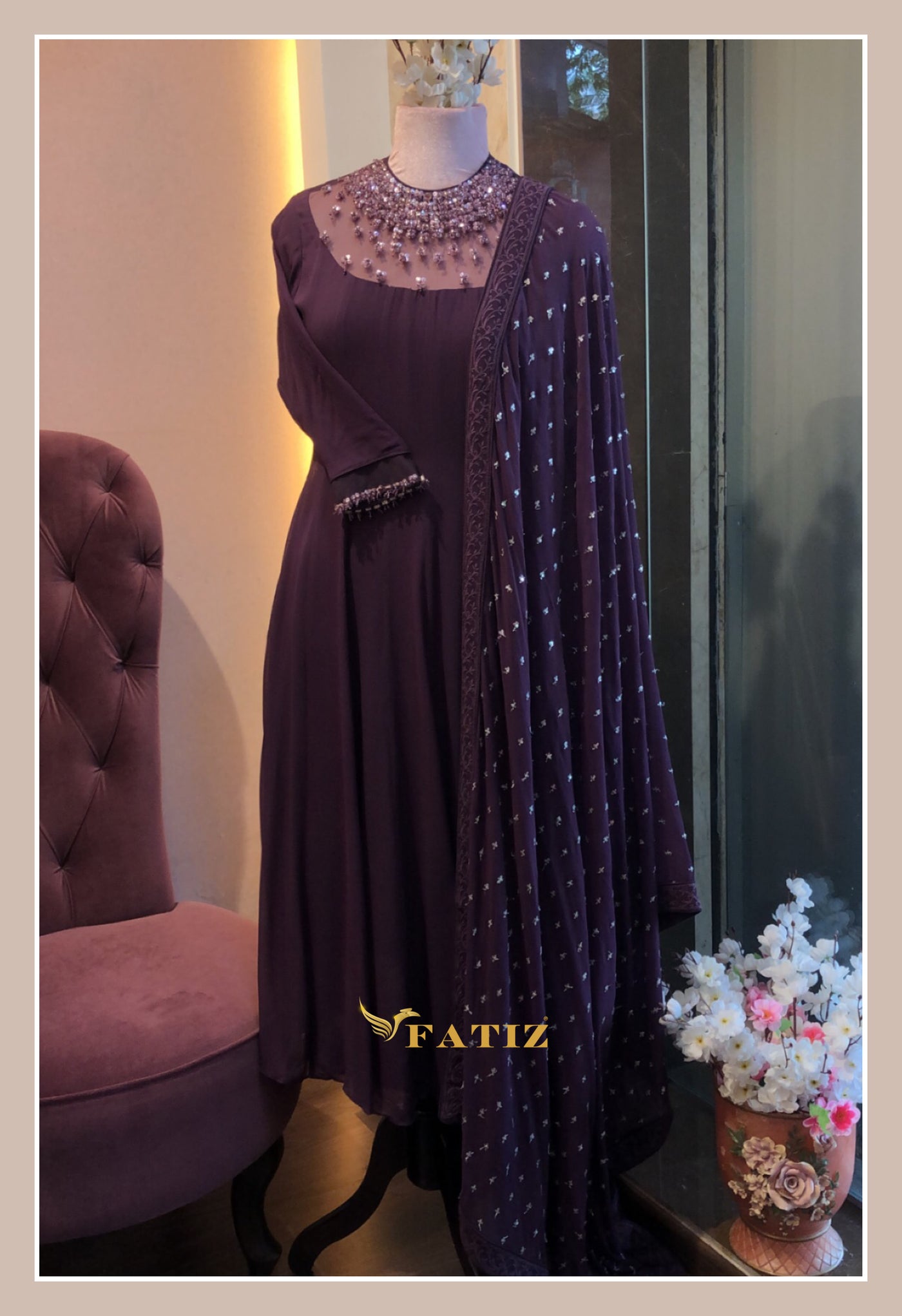 Saba - Wine Anarkali Suit