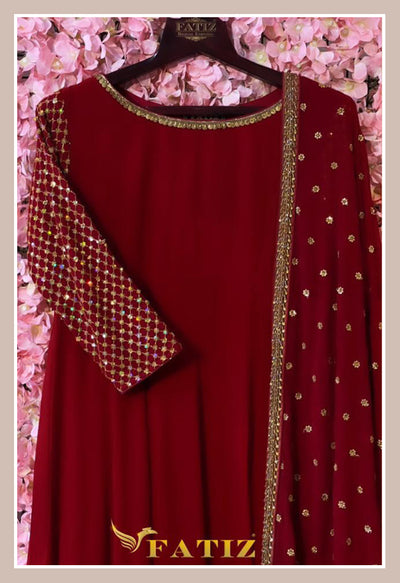 Methi - Deep Red Anarkali suit