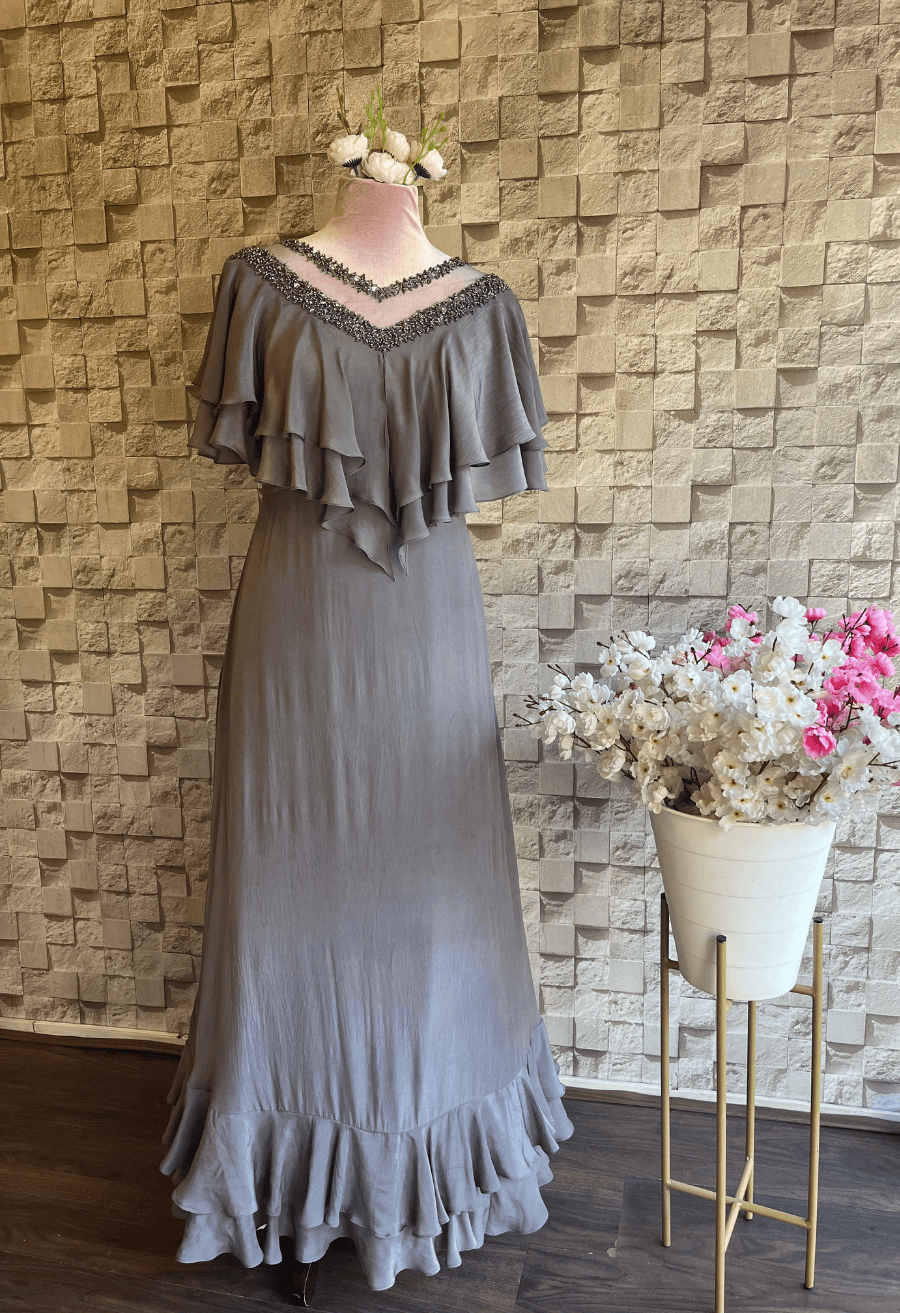 Tulip Cape Gown - Stone Grey