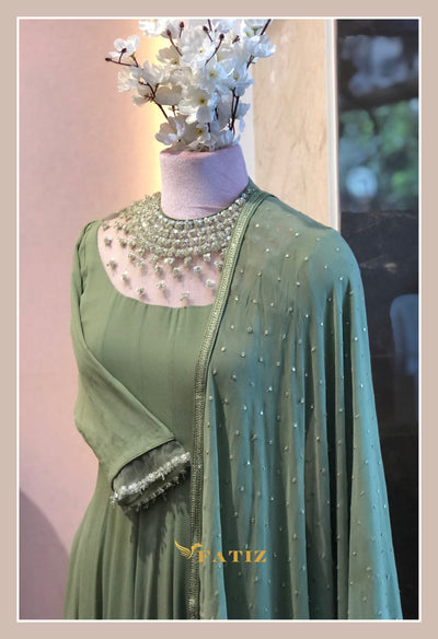 Saba - Sage green Anarkali Suit