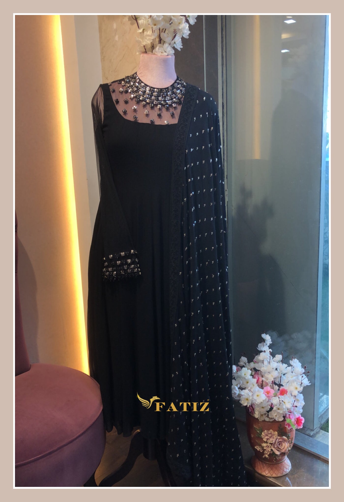 Saba - Steel Black Anarkali Suit