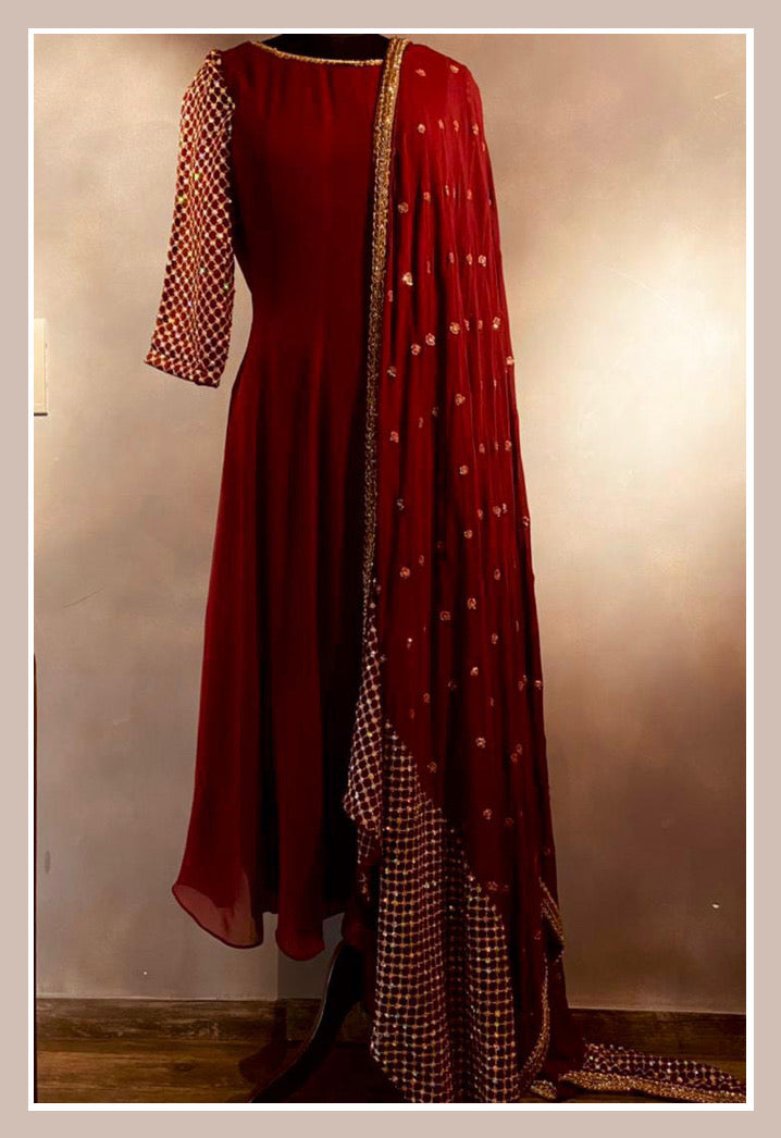 Methi - Deep Red Anarkali suit