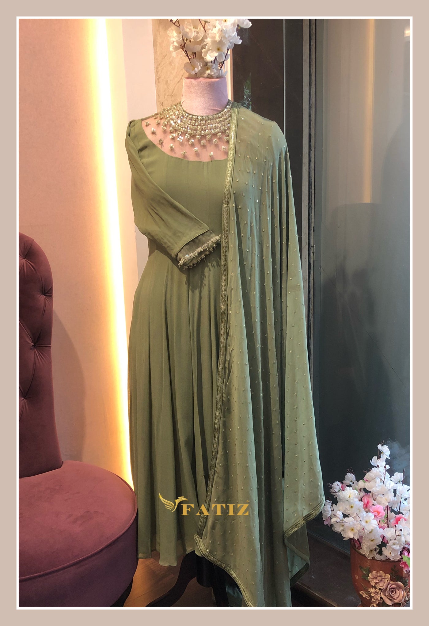 Saba - Sage green Anarkali Suit