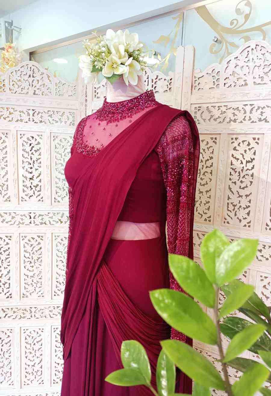 Jessy Drape Gown - Maroon