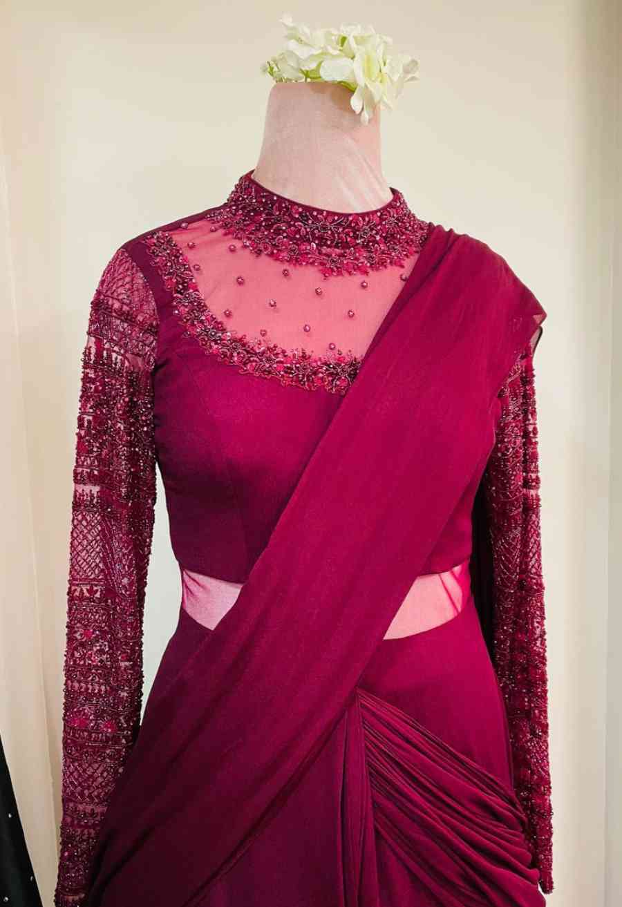 Jessy Drape Gown - Maroon