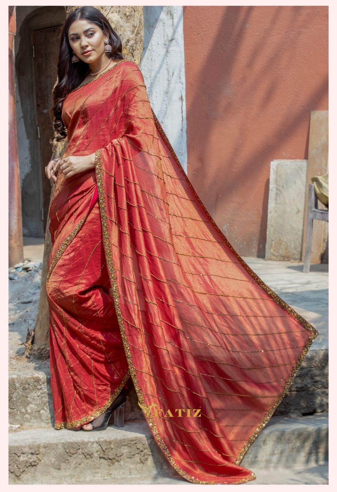 Red Tissue Saree