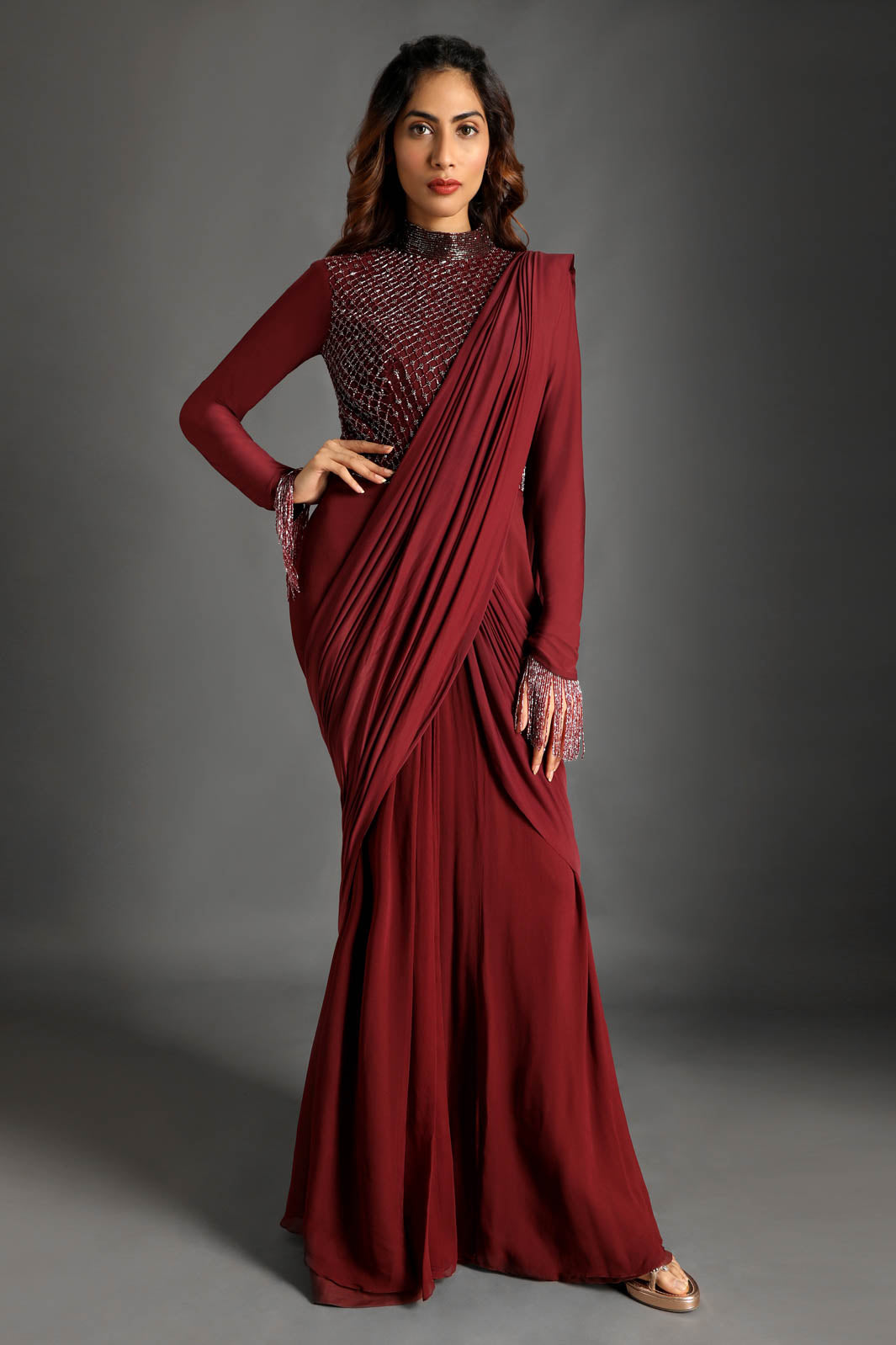 Nisha Saree Maroon