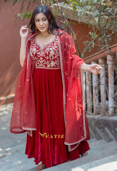 Velvet Red Anarkali